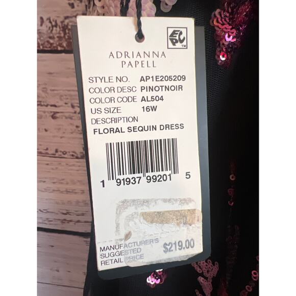 Adrianna Papell Womens Floral Sequined Cocktail Dress Black Pink Size 16W NWT - Picture 9 of 15